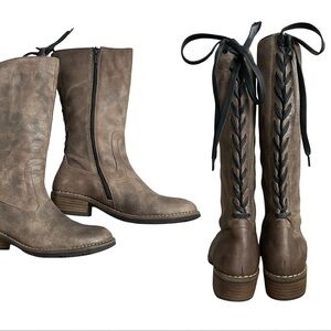 Wolky Pardo Lace-up Distressed Tall Leather Boot Sz 38 Leather